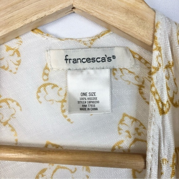 Francesca's White & Yellow Printed Short Sleeve Kimono OS - Picture 4 of 4